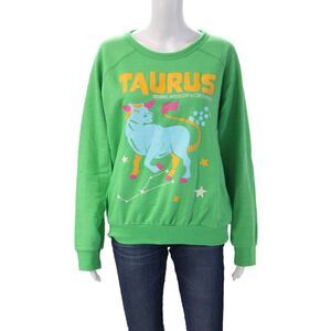 Midnight Rider Women Green Astro Graphic Pullover Sweatshirt Crewneck Size M